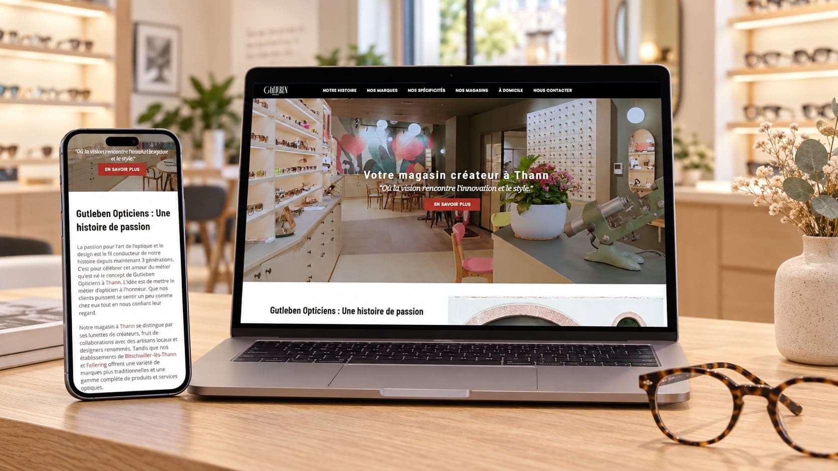 Site de Gutleben Opticiens, réalisé par LEVEL 1