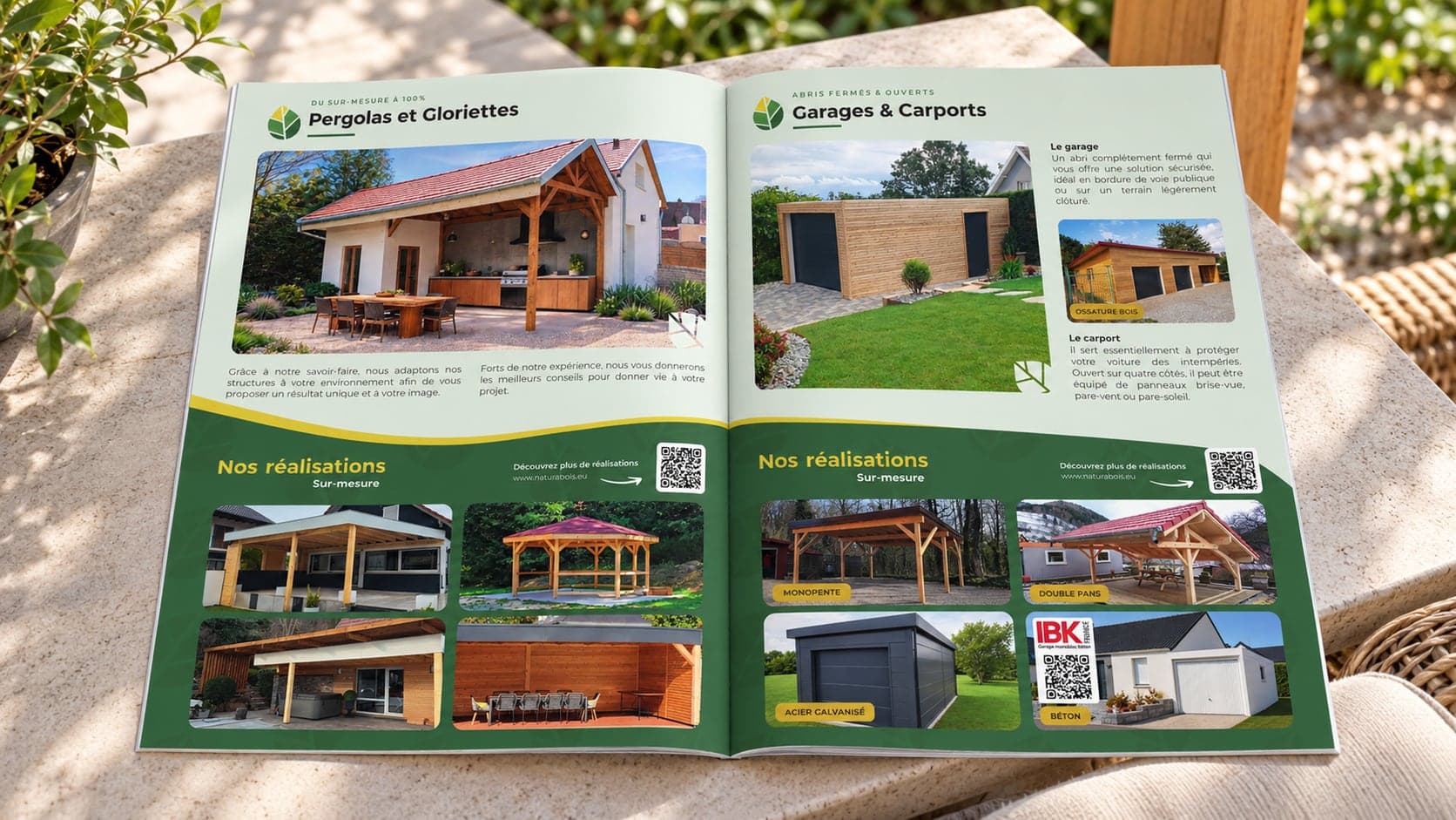 Brochure Natura Bois ouverte sur les pergolas, gloriettes, garages et carports