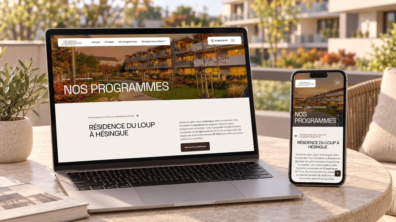 Site de Dagon Résidences : nos programmes, sur ordinateur et téléphone