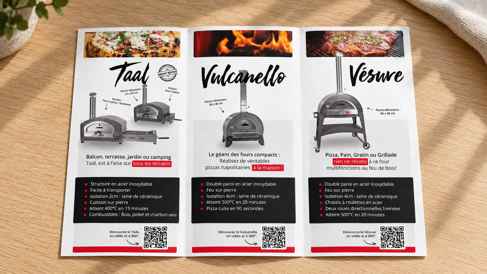Intérieur du dépliant présentant les fours Taal, Vulcanello et Vésuve