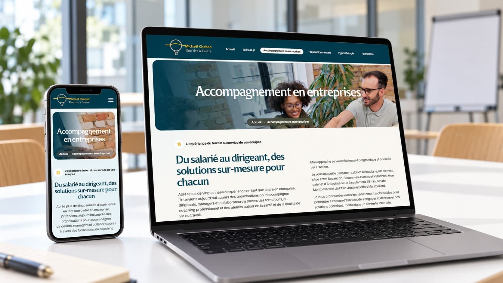 Site de Michaël Chabod : accompagnement en entreprises, sur ordinateur et téléphone