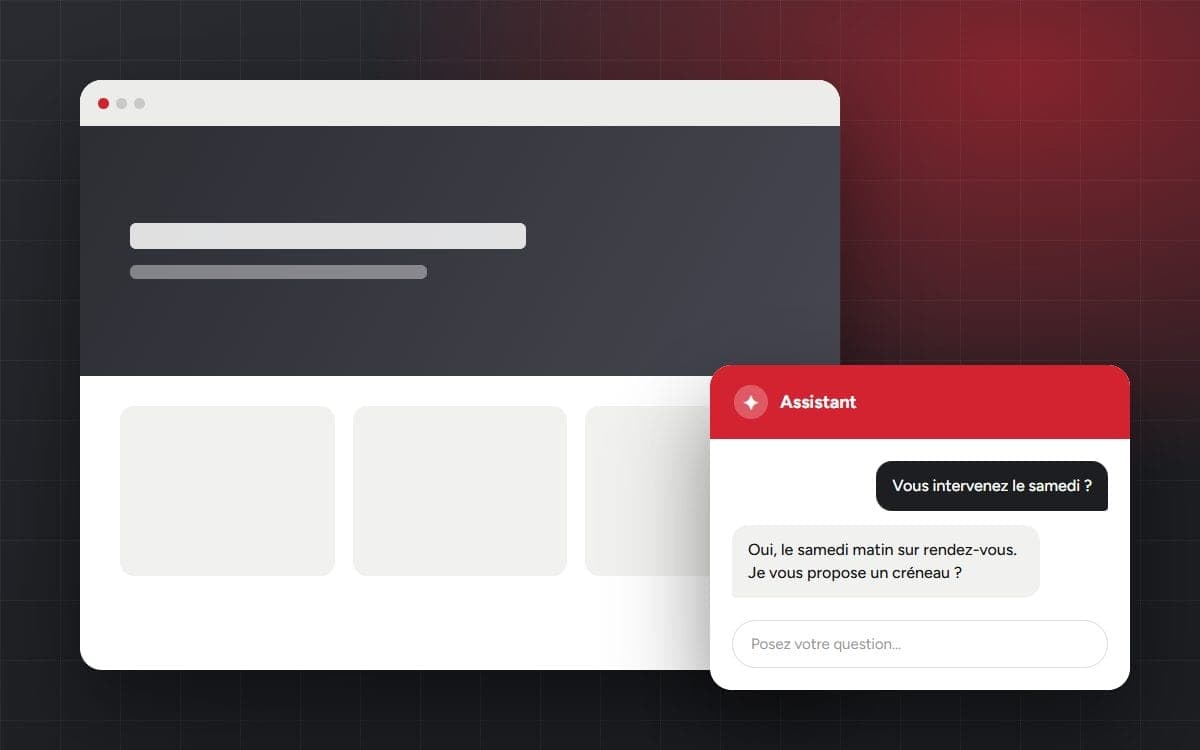 Un site internet avec un assistant IA ouvert qui répond à un visiteur