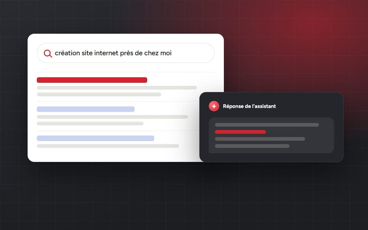 Illustration d'une recherche Google et d'une réponse d'assistant IA